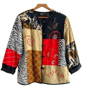 Alex Kim Patchwork Embroidered Jacket L boho hippie festival